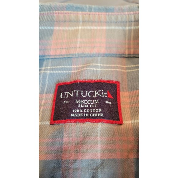 UntuckIt Dress Shirt Designer Plaid Slim Fit Long Sleeve Mens‎ Size Medium - Picture 3 of 6